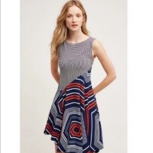 Maeve from Anthropologie asymmetrical dress women's sz medium NWOT red white blu